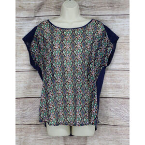 Claudia Richard Womens Sz Medium Pullover Raglan Short Sleeve Blouse Shirt Navy